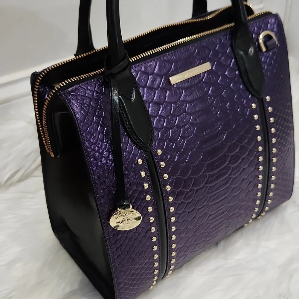 💜🔹️ Brahmin🔹️ Rare🔥 Small Caroline Ultraviolet Altair  Leather + Wallet Set - Picture 10 of 16